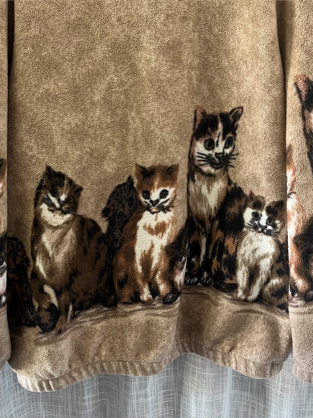 Vintage Blair Cat Print Full Zip Up Fleece Jacket Size 2XL Brown Cat Fleece Zip - Picture 6 of 11